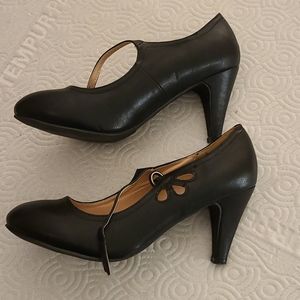 Black faux leather heels